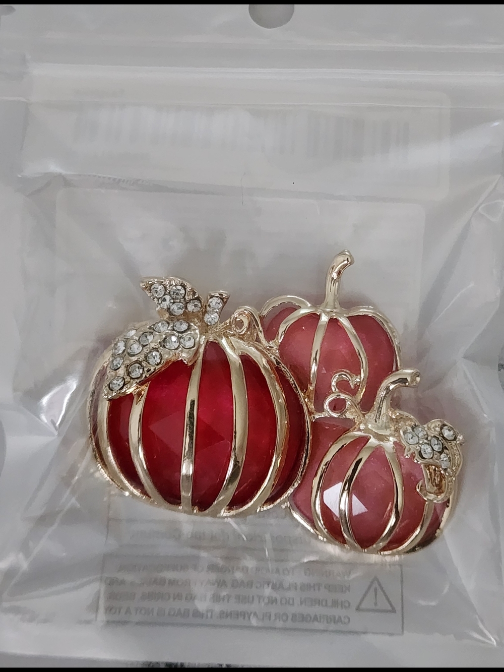 Gold-Tone Red Pumpkin Trio Brooch - Women Jewelry